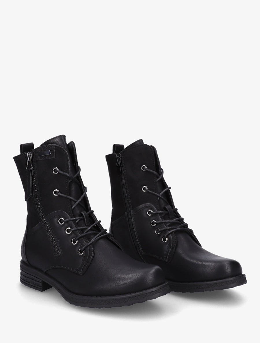 Faux Fur-Lined Python Effect Ankle Boots - Black