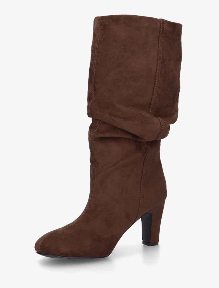 Suede-Effect Block Heel Boots - Camel