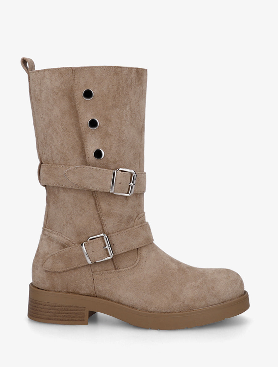 Suede Block Heel Ankle Boots with Buckles