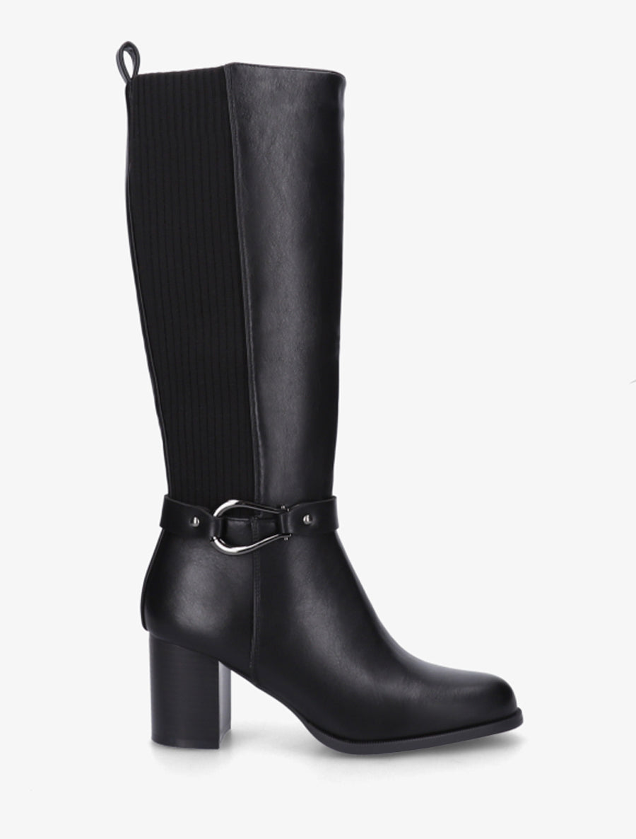 Two-Tone Block Heel Boots - Black