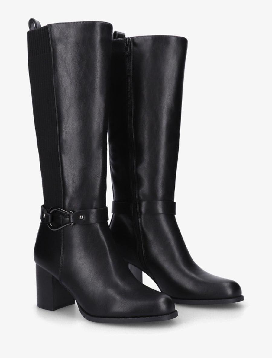 Two-Tone Block Heel Boots - Black