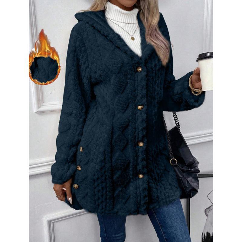 Women's Hooded Double-Sided Fleece Cardigan Long Sleeve Casual Warm Outerwear