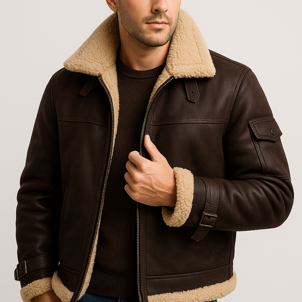 Men's Leather Jacket With Pockets Classic Cut