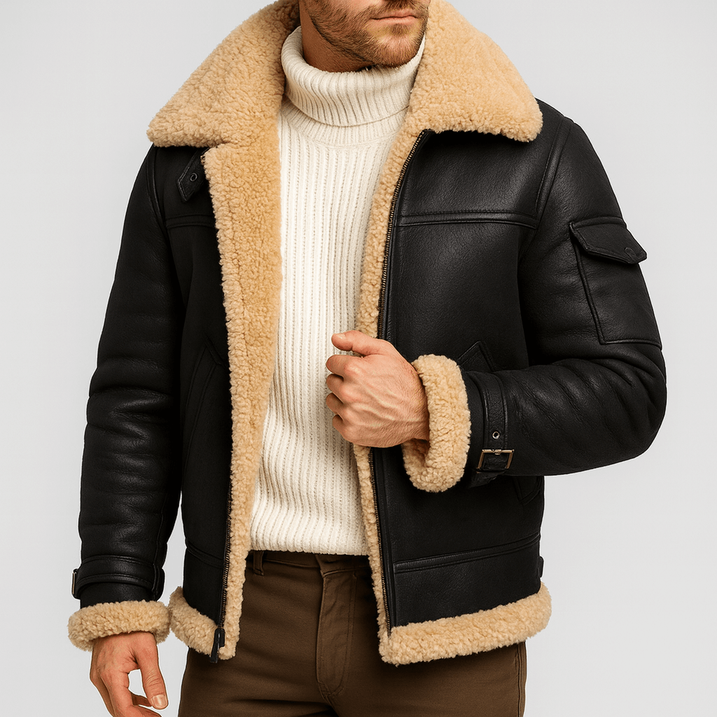 Men's Leather Jacket With Pockets Classic Cut