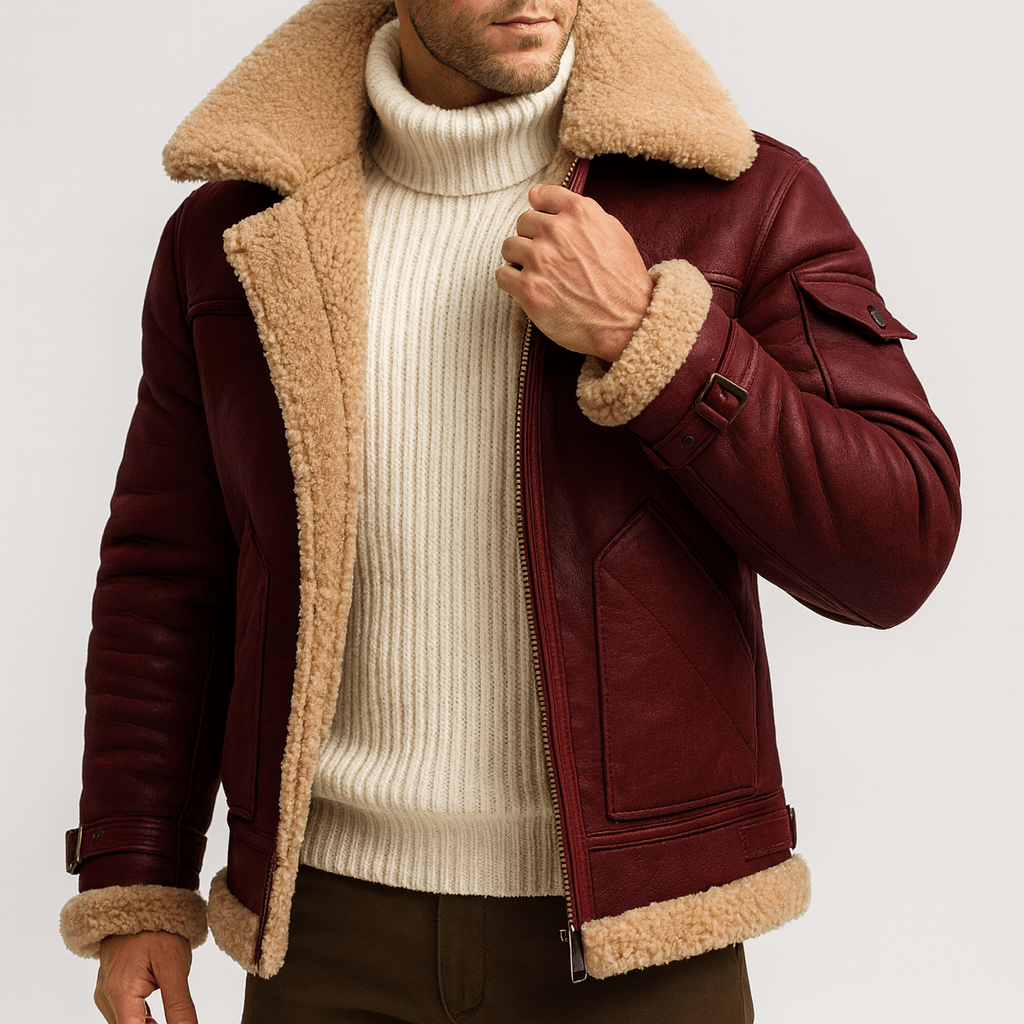 Men's Leather Jacket With Pockets Classic Cut