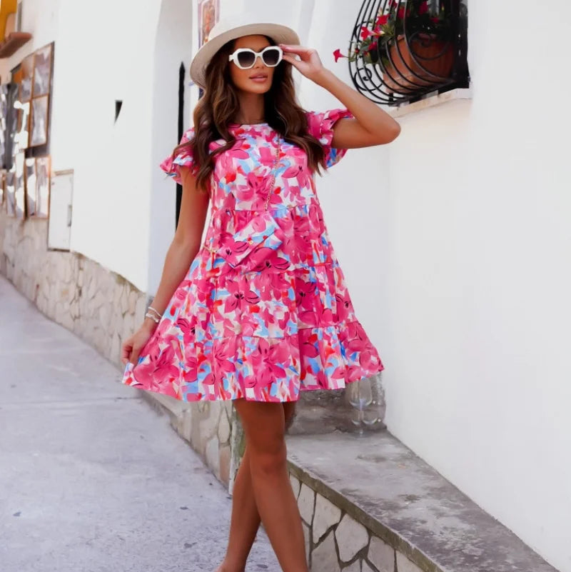 Nordspur | Amalvera Printed A-Line Flare Sleeve Mini Dress