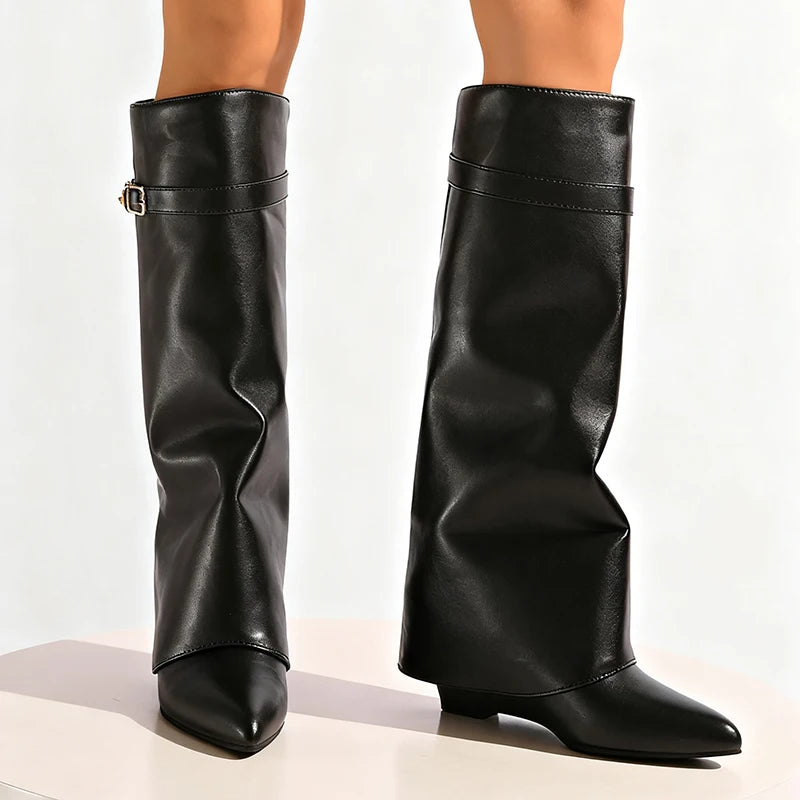 Nordspur | Aurala Slouchy Wedge Heel Knee Boots
