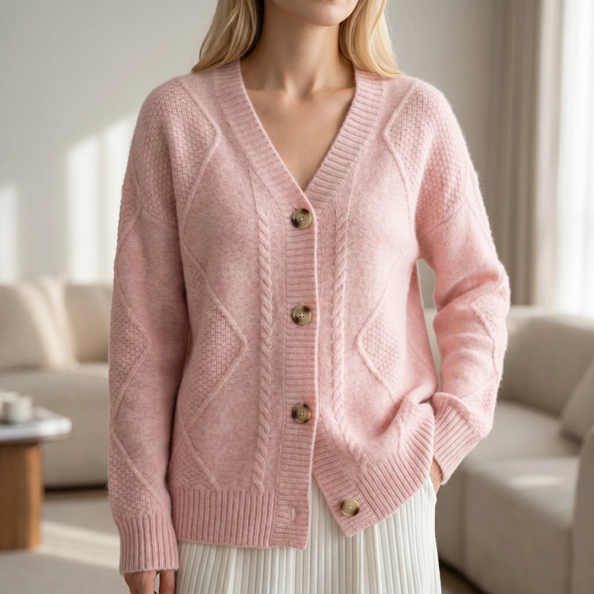 Nordspur | Auraloom Textured Knit V-Neck Cardigan