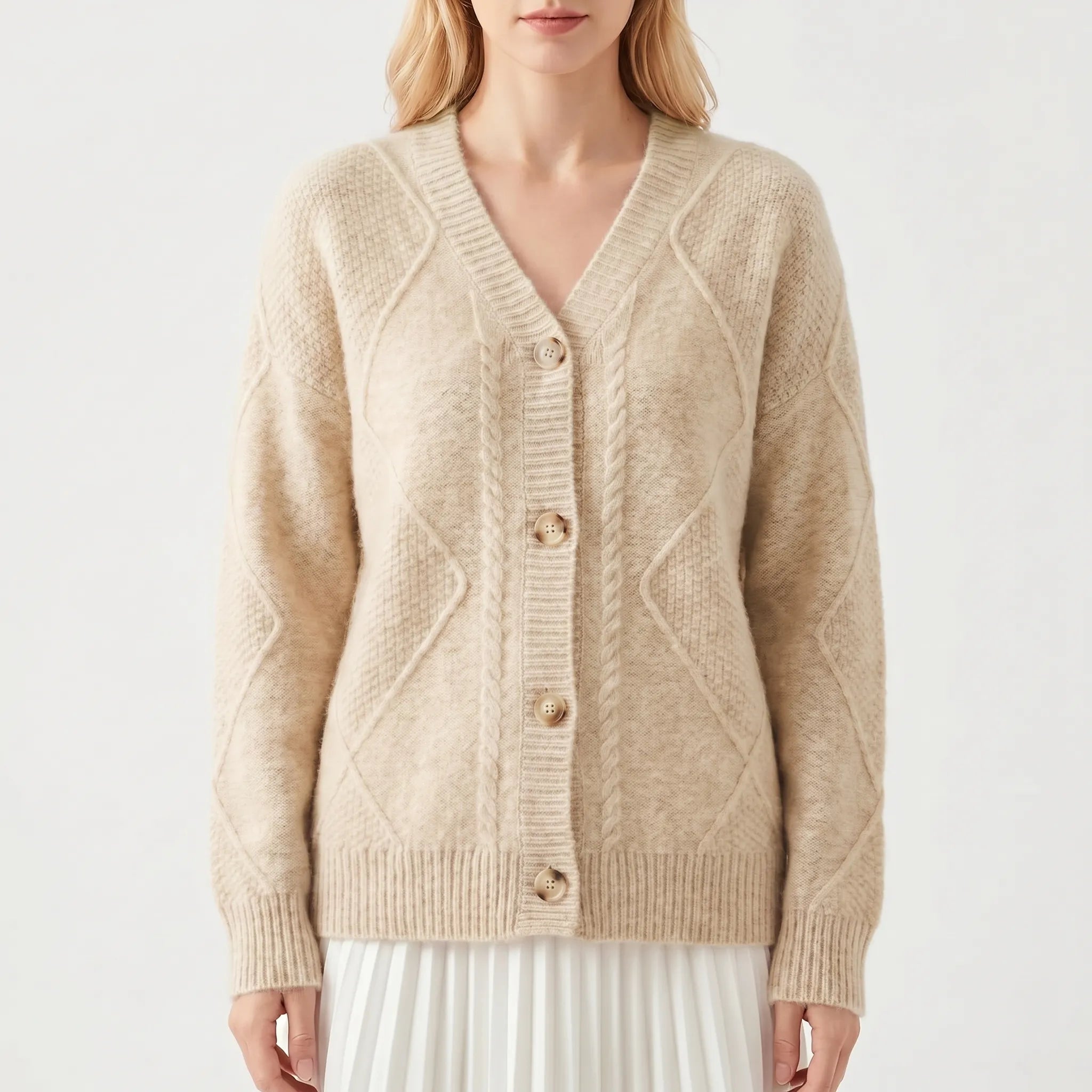 Nordspur | Auraloom Textured Knit V-Neck Cardigan