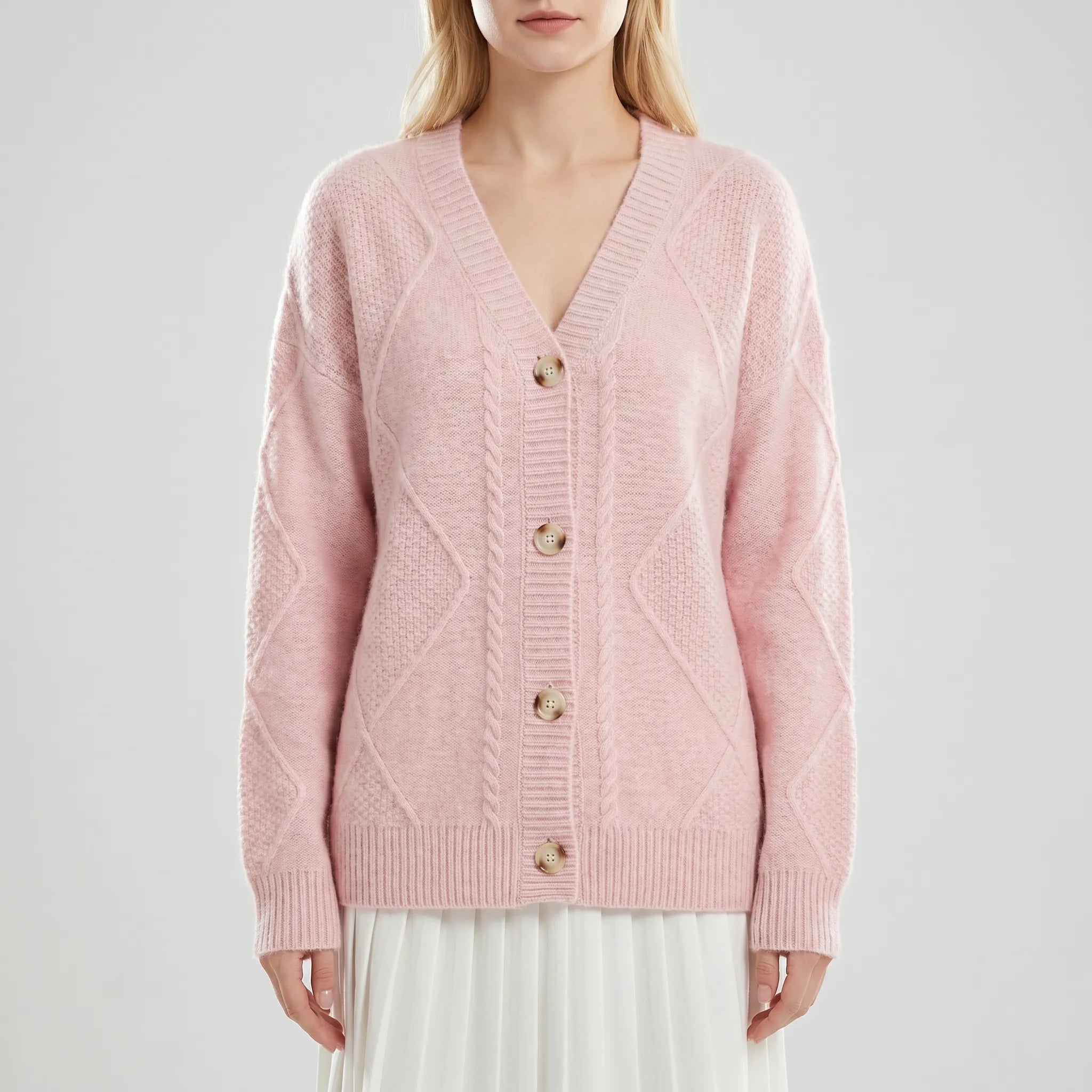 Nordspur | Auraloom Textured Knit V-Neck Cardigan