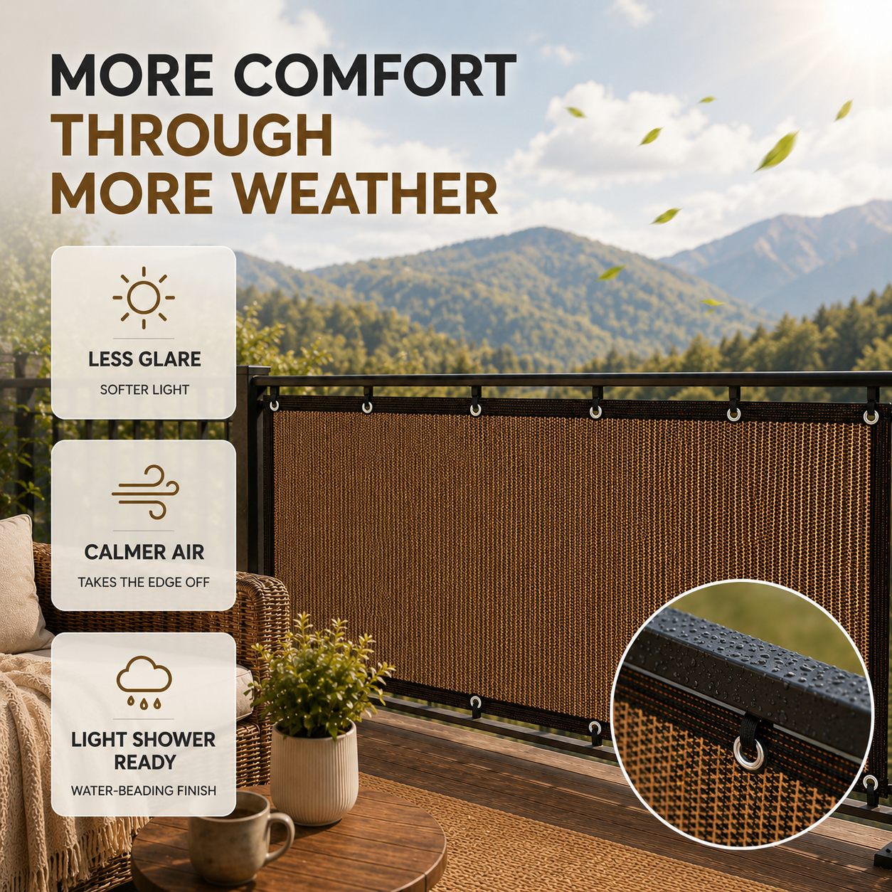 Nordspur | Aurevo Balcony Privacy Screen | Sun & Wind Panel, No Drilling