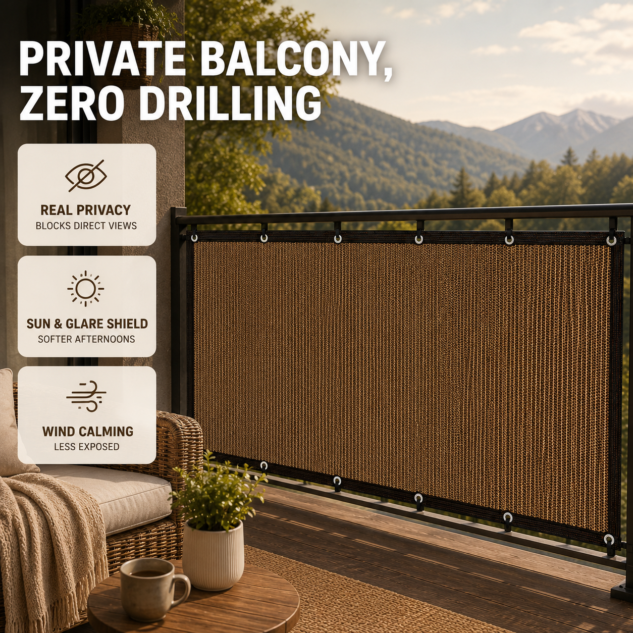 Nordspur | Aurevo Balcony Privacy Screen | Sun & Wind Panel, No Drilling