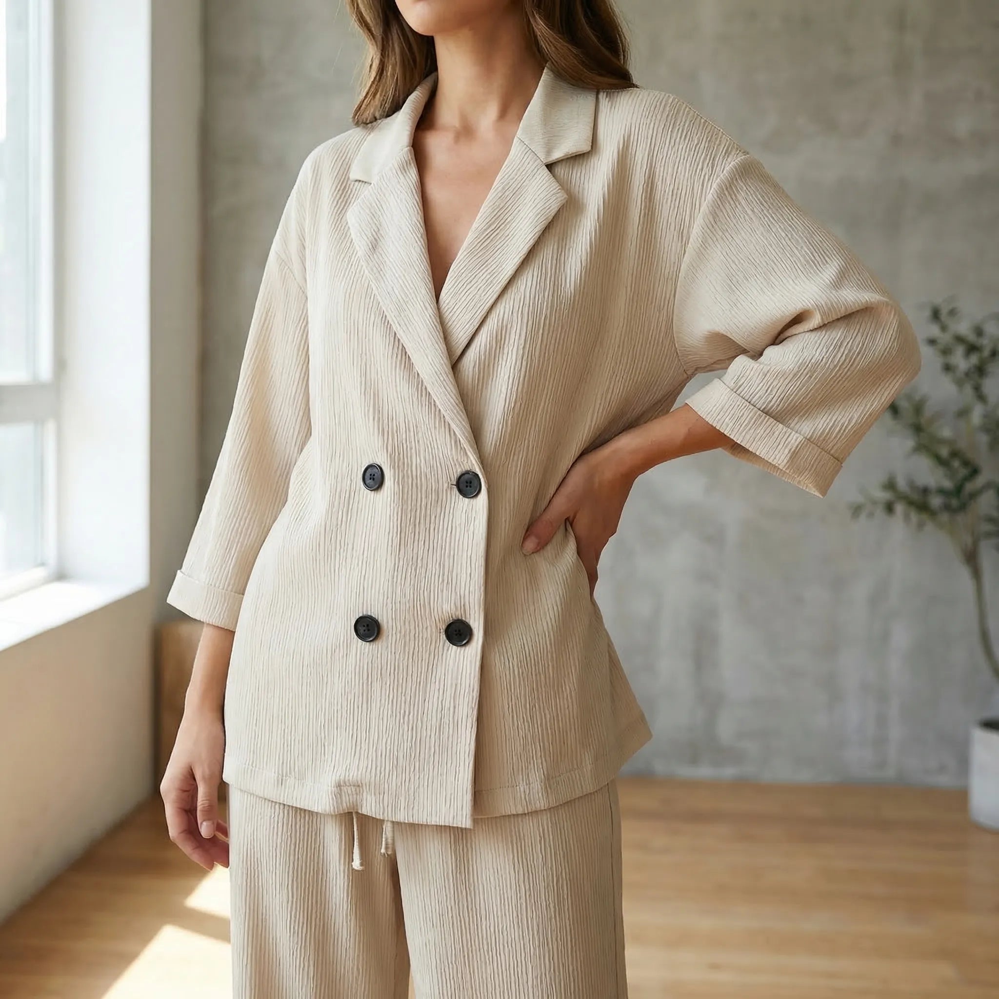 Nordspur | Autumvelle Double-Breasted Blazer And Wide-Leg Trouser Set