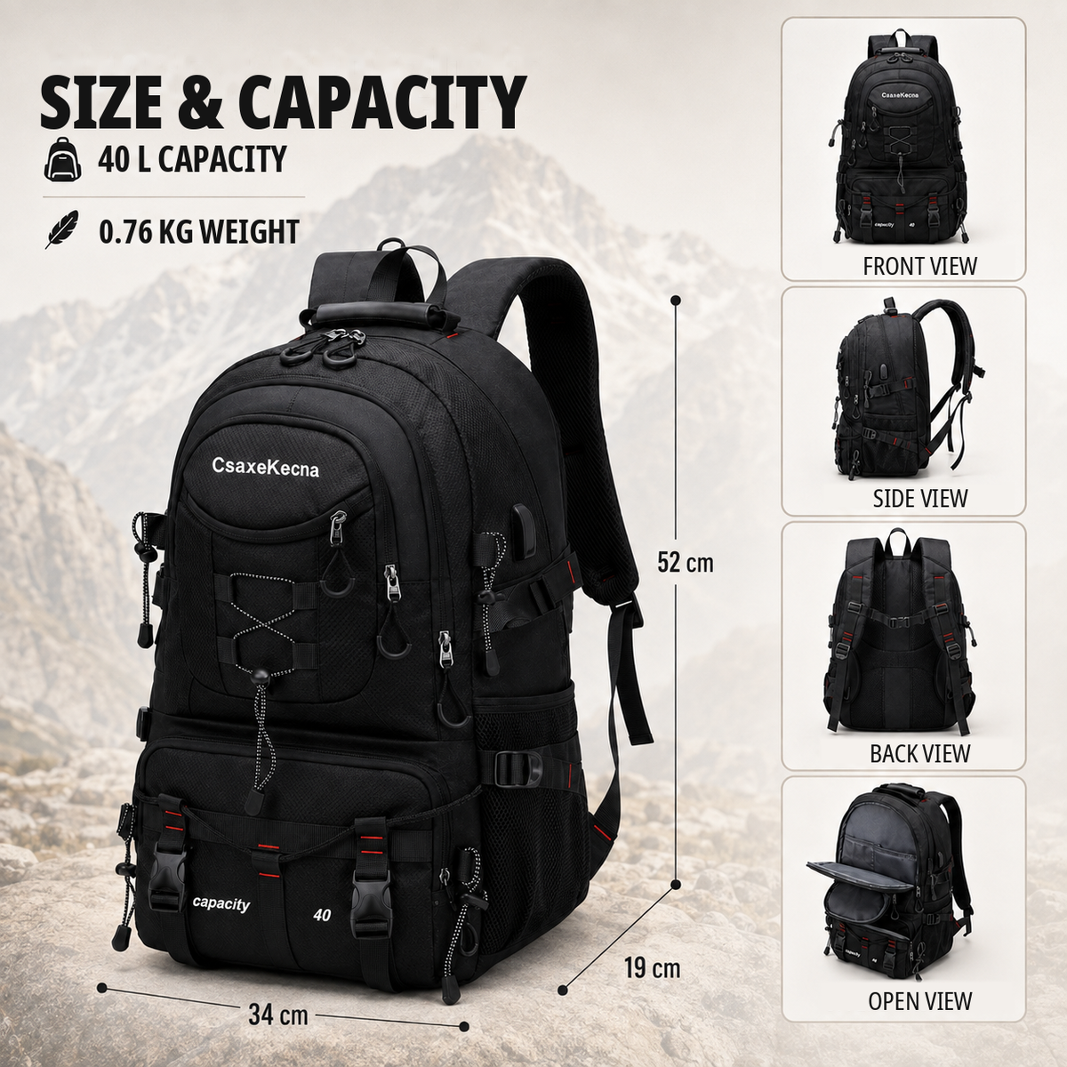 Nordspur | BergTrail Pro 40L Hiking Rucksack with USB Charging