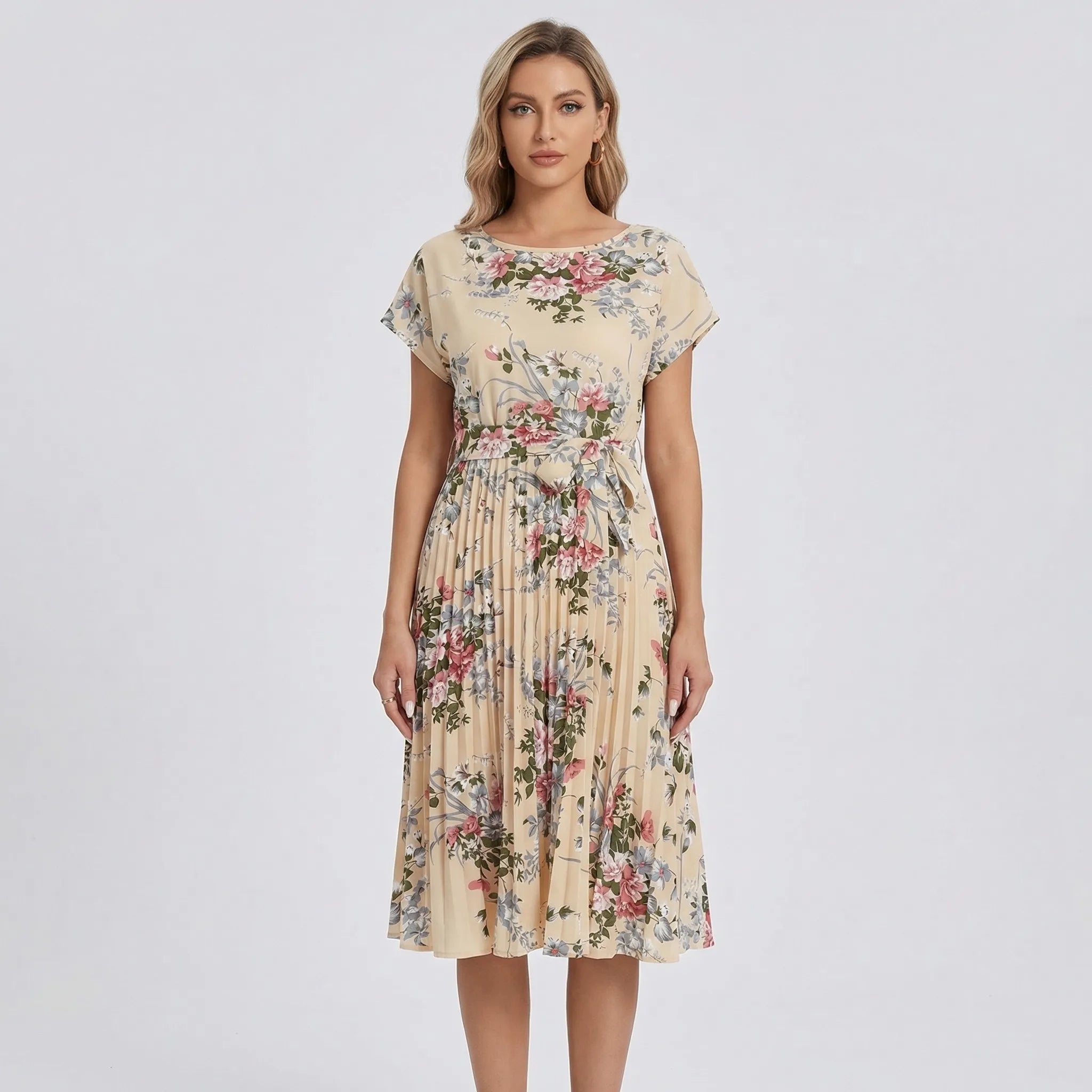 Nordspur | Blossara Retro Floral Pleated Midi Dress