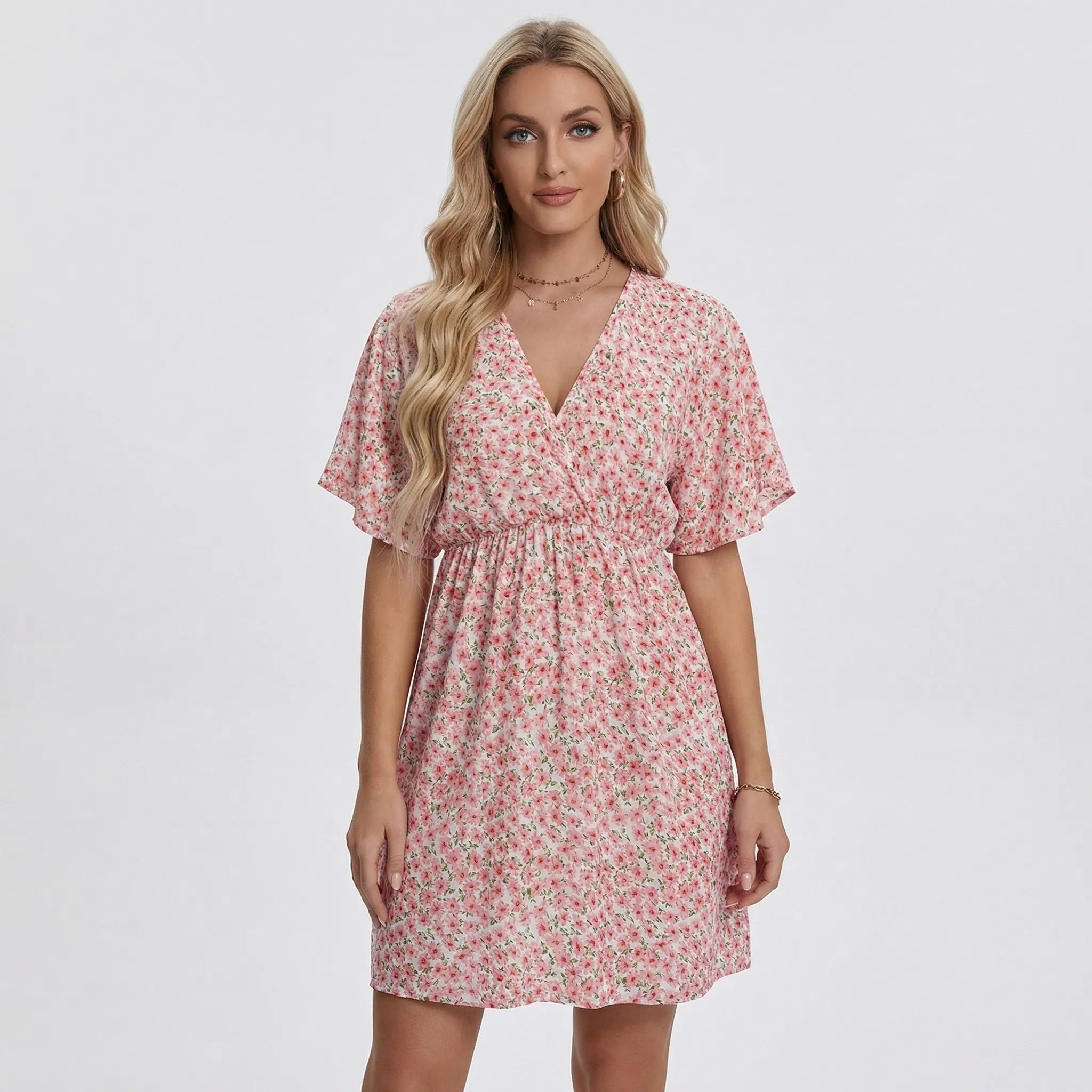 Nordspur | Blosselle Printed V-Neck Short-Sleeved Casual Dress