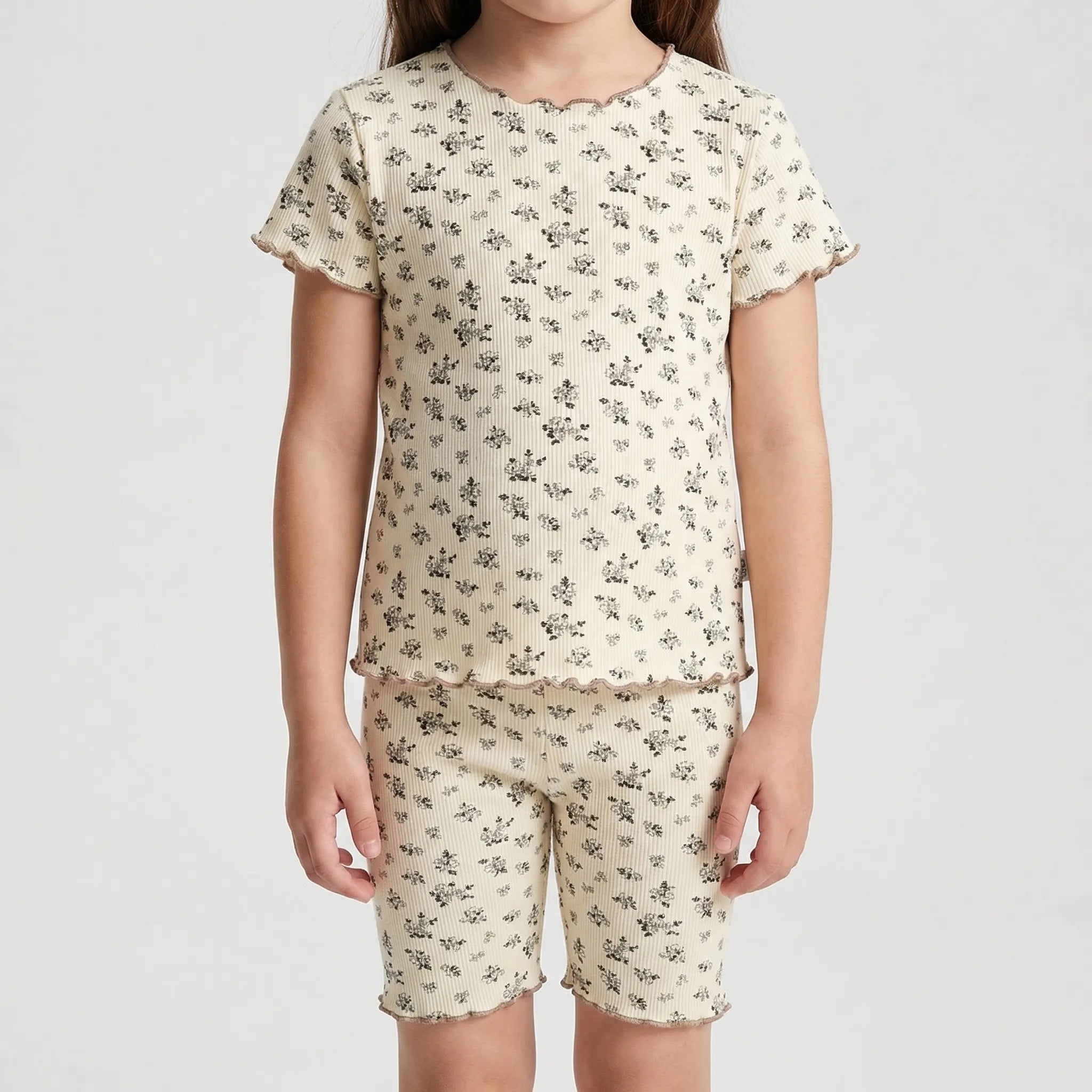 Nordspur | Blossomset Floral Ribbed Short-Sleeve Top And Trousers Set