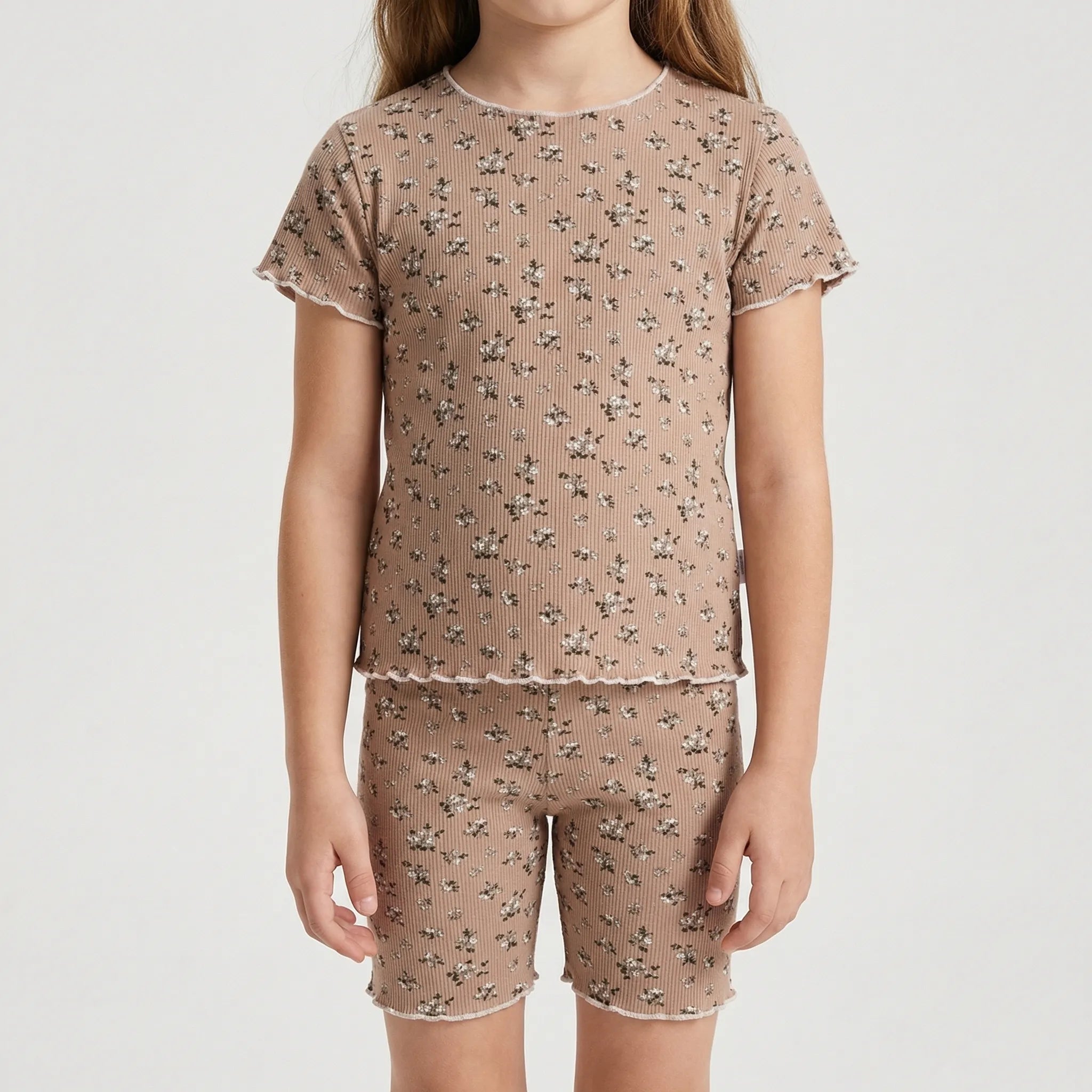Nordspur | Blossomset Floral Ribbed Short-Sleeve Top And Trousers Set
