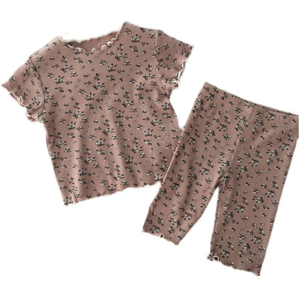 Nordspur | Blossomset Floral Ribbed Short-Sleeve Top And Trousers Set