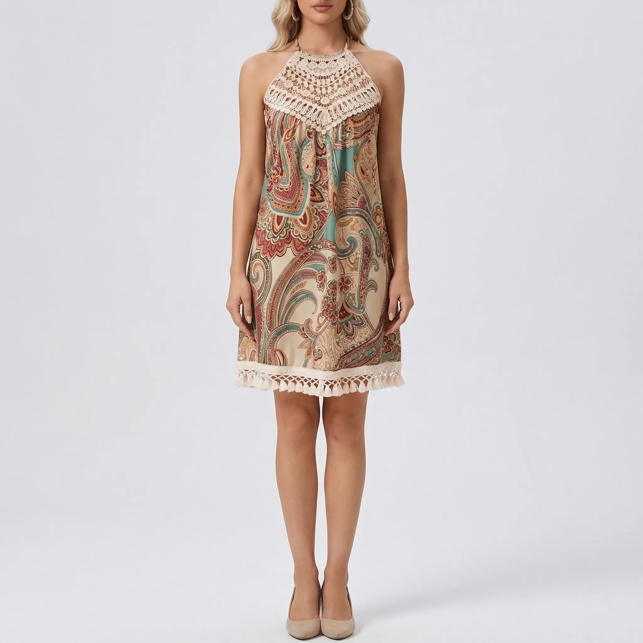 Nordspur | Bohvara Bohemian Halterneck Mini Dress With Tassels