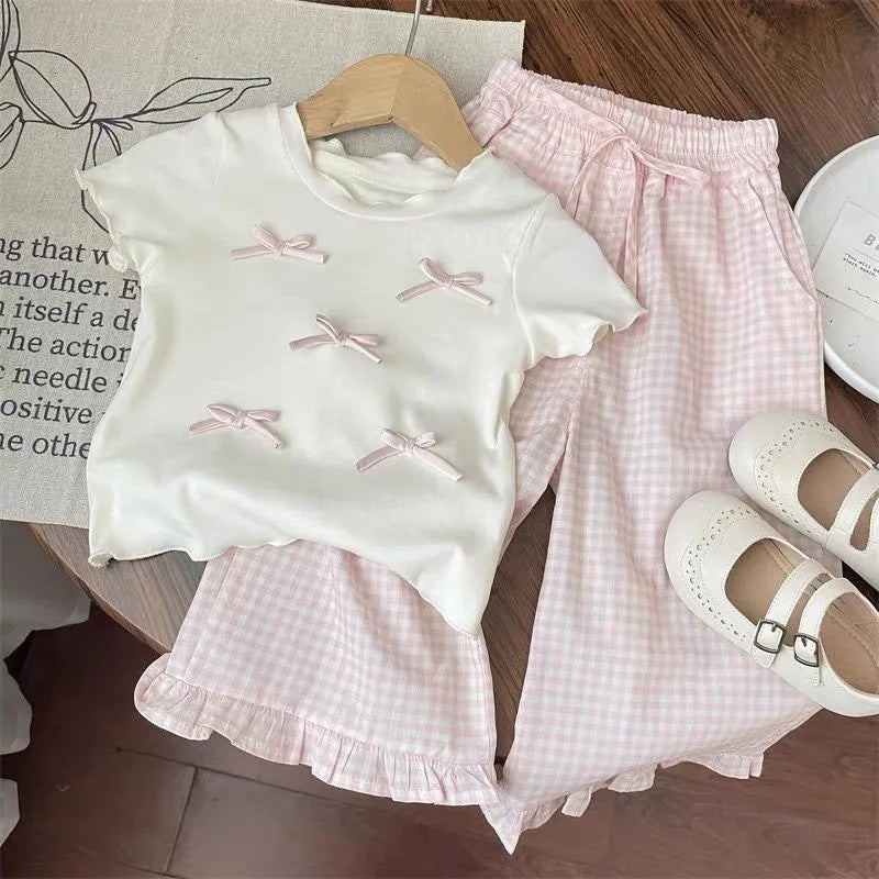 Nordspur | Bowlette Short Sleeve Bow Top And Wide Leg Trousers Set