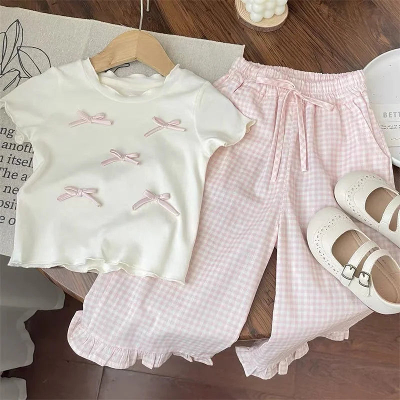 Nordspur | Bowlette Short Sleeve Bow Top And Wide Leg Trousers Set