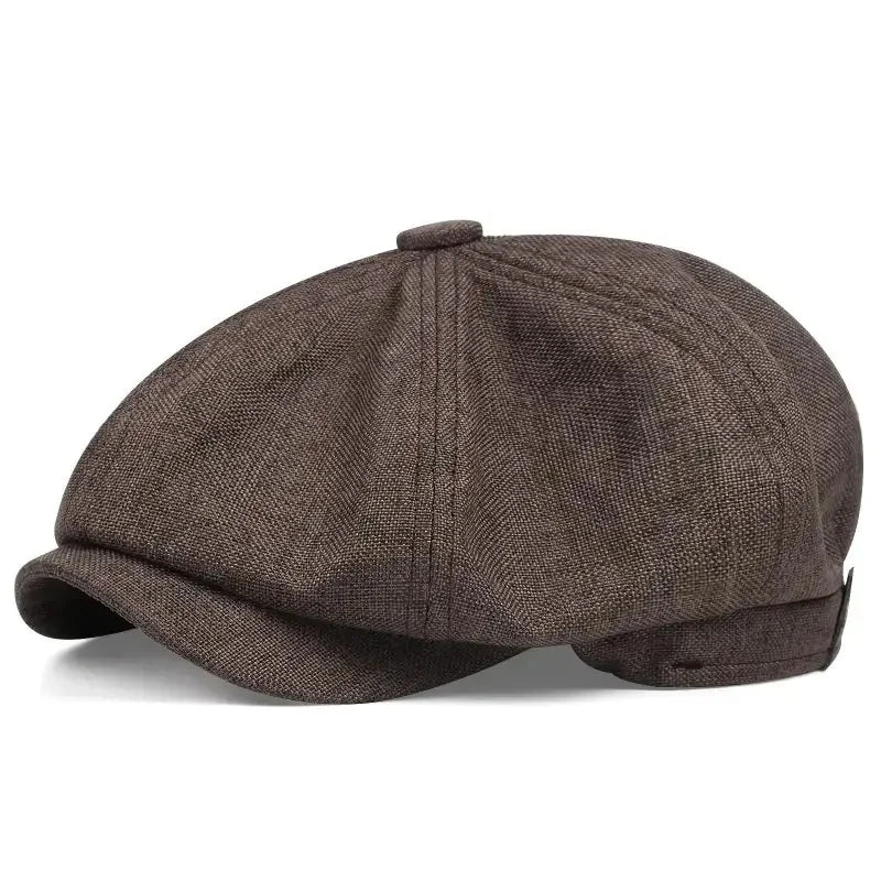 Eight-panel flat cap with herringbone pattern and short peak