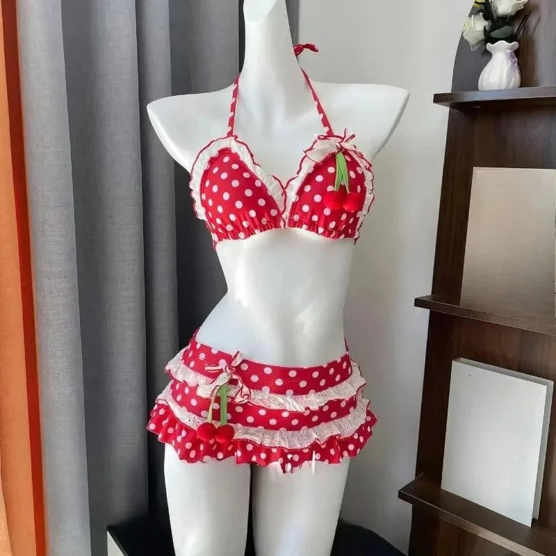 Nordspur | CherryGleam Ruffled Halter Bikini Set