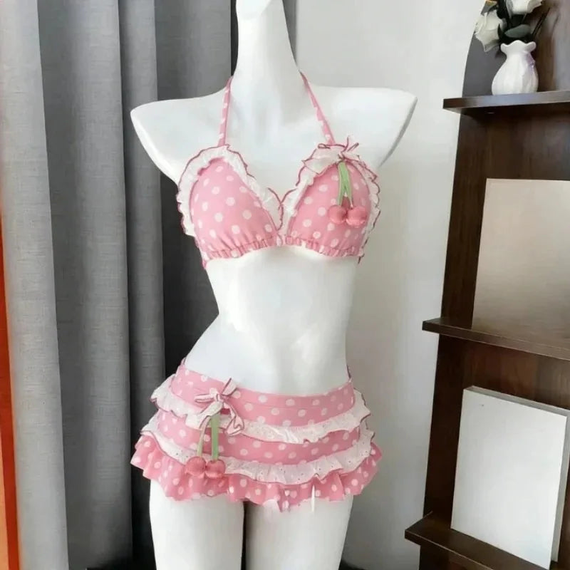 Nordspur | CherryGleam Ruffled Halter Bikini Set
