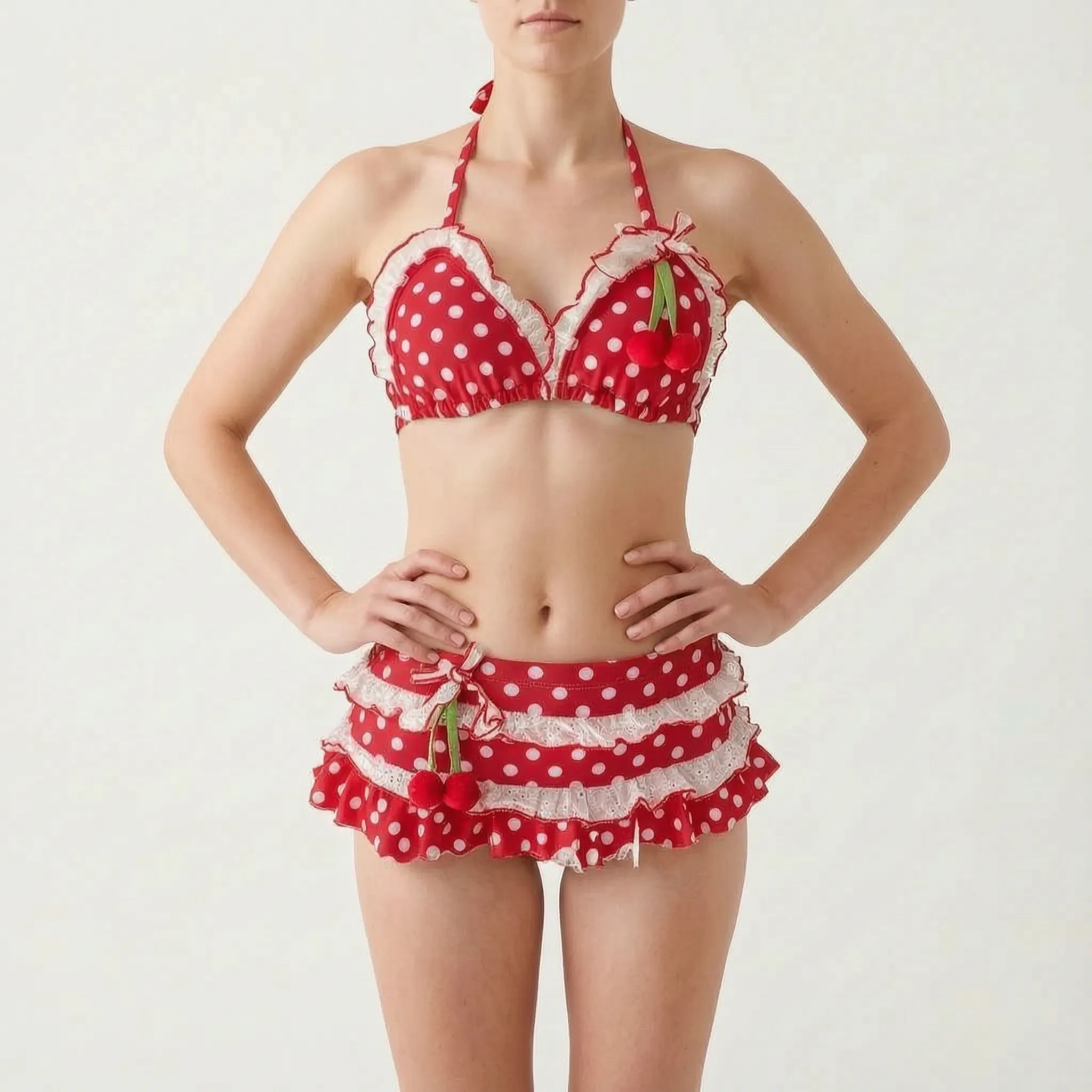 Nordspur | CherryGleam Ruffled Halter Bikini Set