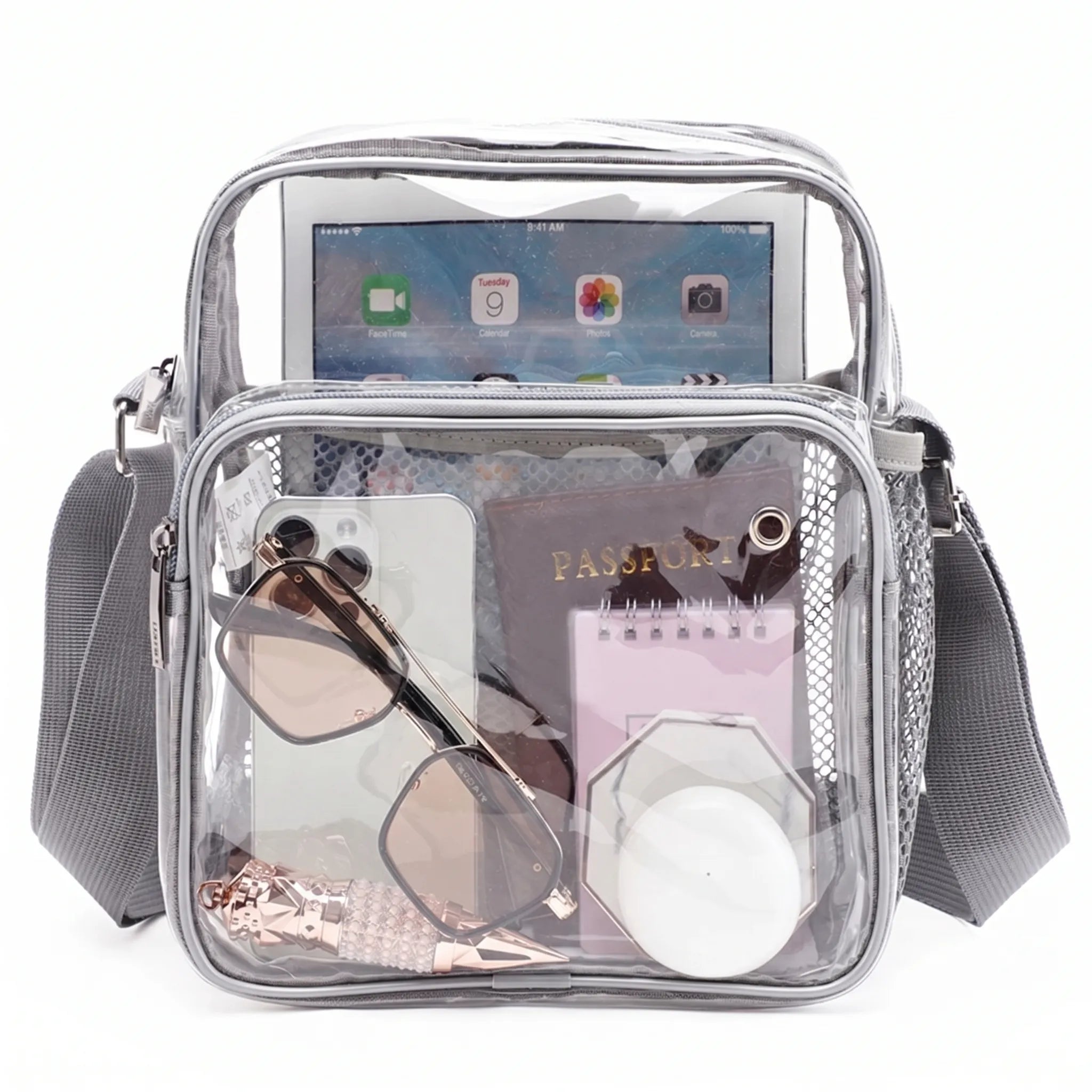 Nordspur | Clarvex Clear Crossbody Bag With Mesh Front Pocket