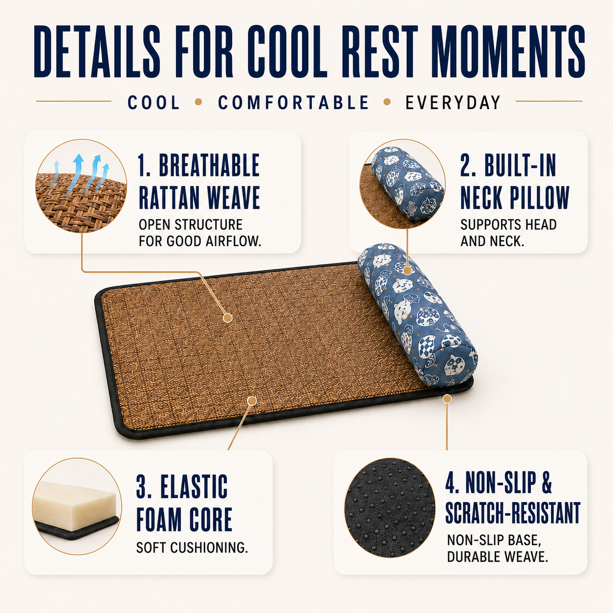 Nordspur | Coolweave Woven Rattan Cooling Mat With Pillow