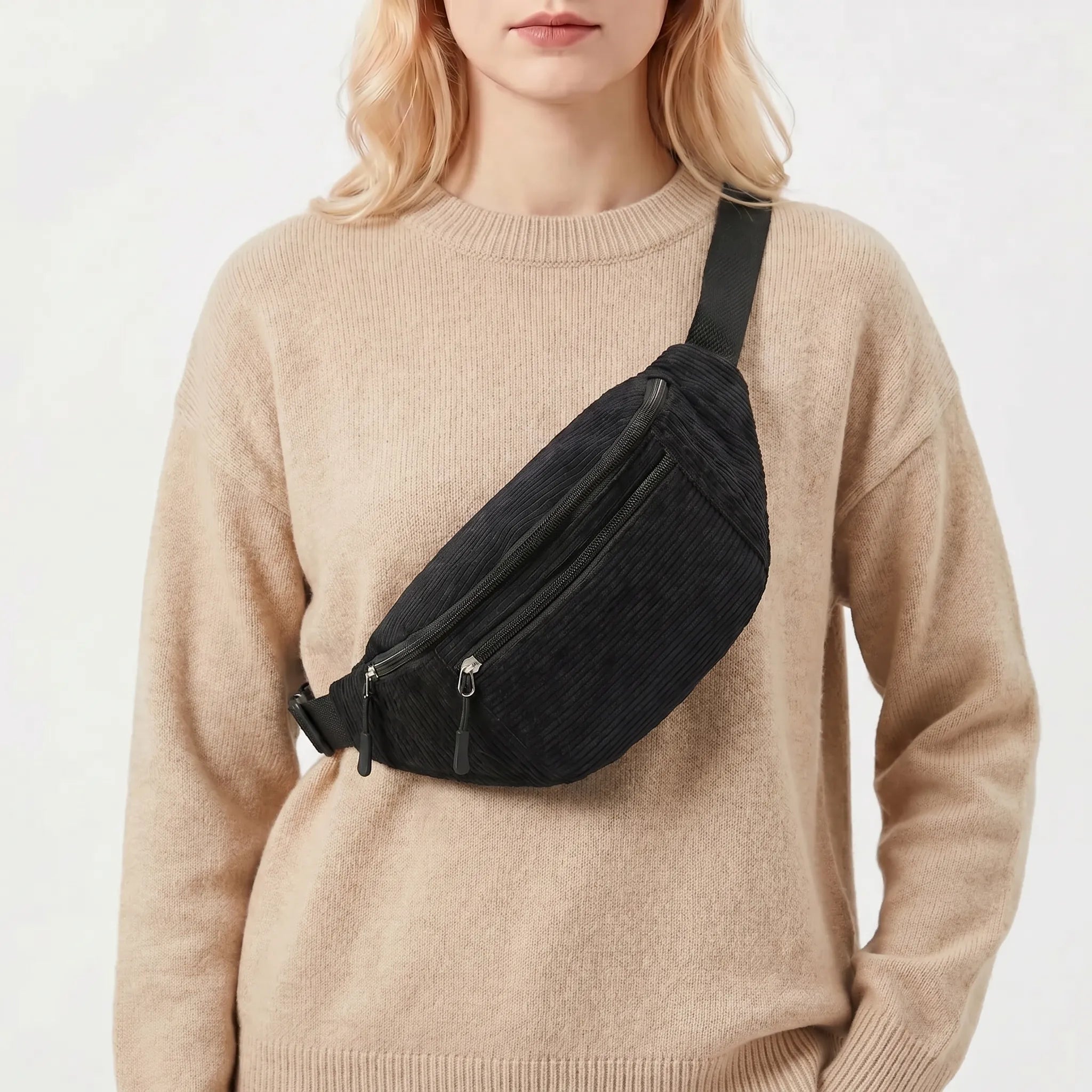 Nordspur | Cordella Corduroy Ribbed Bum Bag With Zip Closure