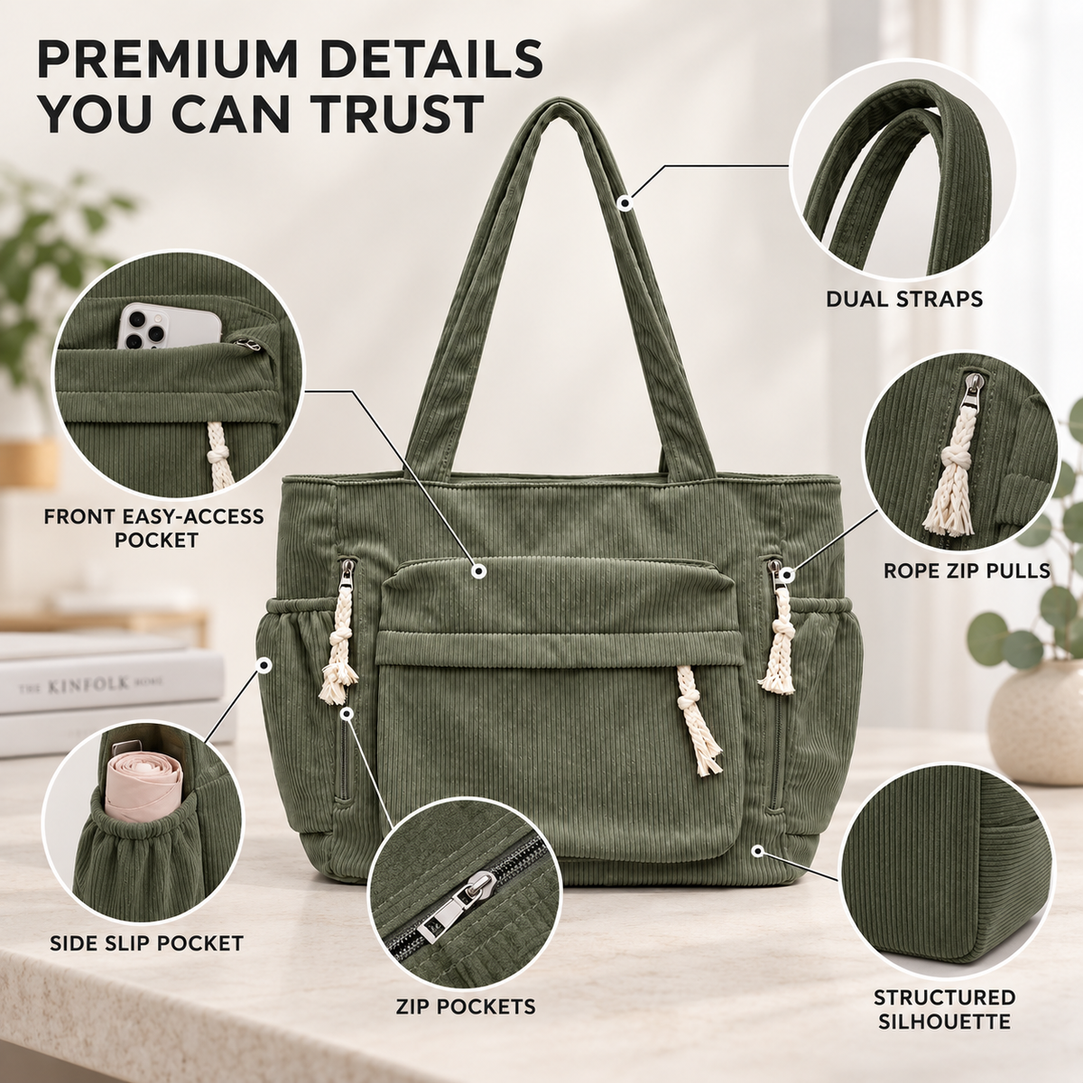 Nordspur | Cordura Multi-Pocket Corduroy Shoulder Tote