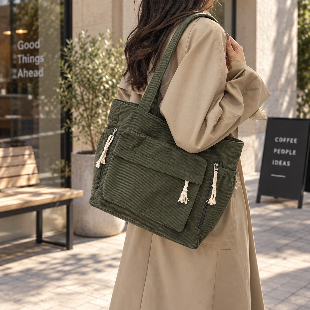 Nordspur | Cordura Multi-Pocket Corduroy Shoulder Tote