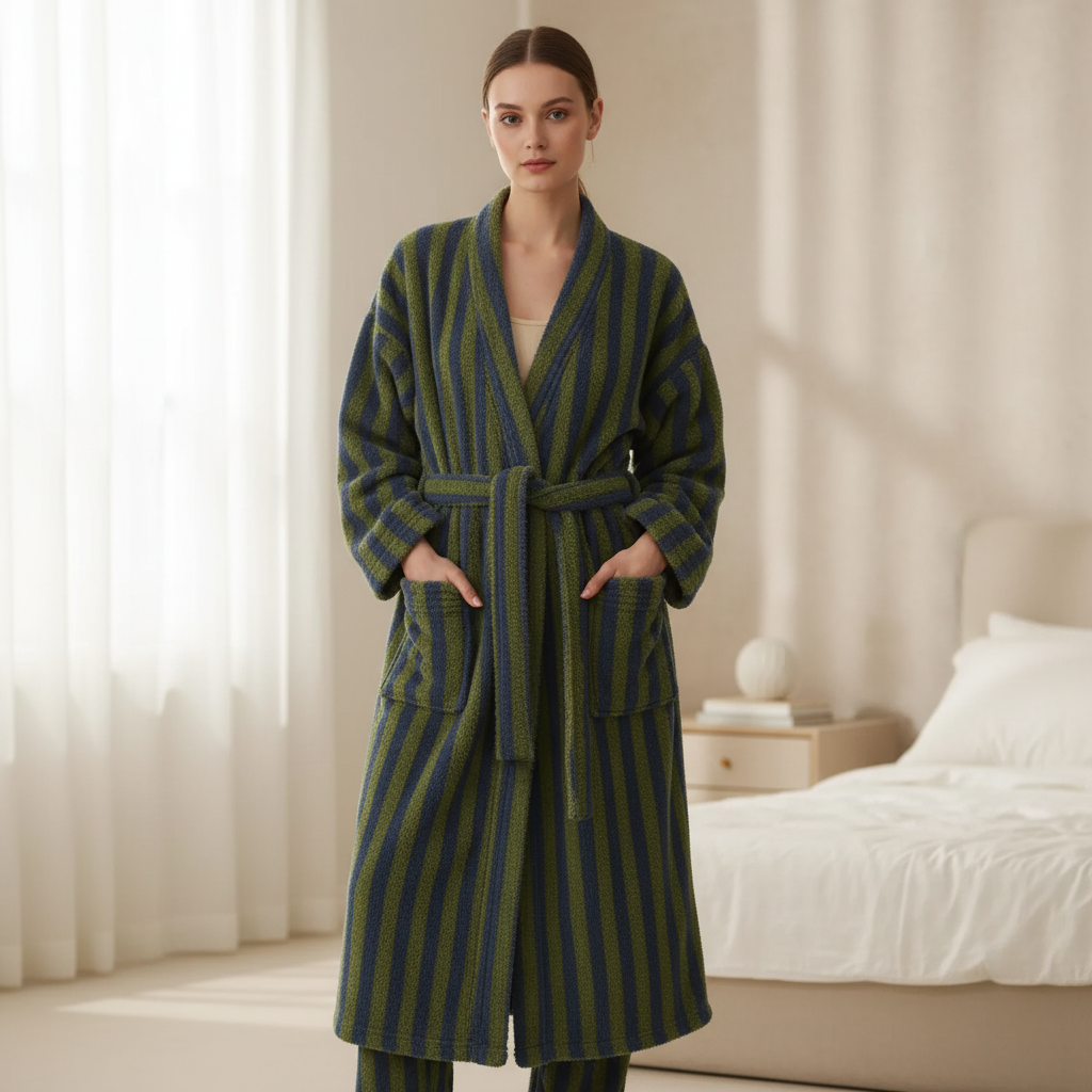 Nordspur | Cozyloft Knee Length Striped Robe Set