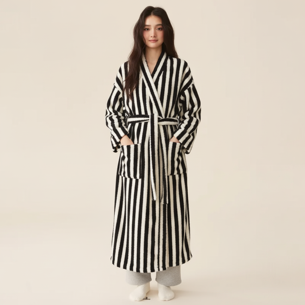Nordspur | Cozyloft Knee Length Striped Robe Set