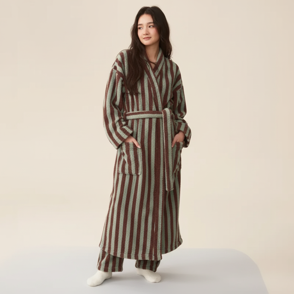Nordspur | Cozyloft Knee Length Striped Robe Set