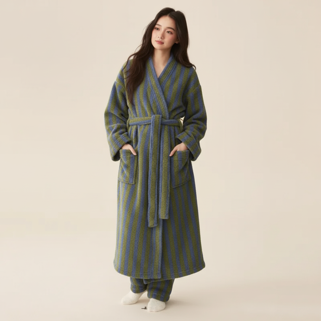 Nordspur | Cozyloft Knee Length Striped Robe Set
