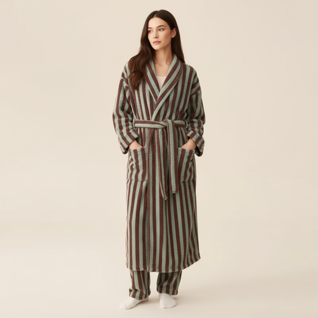 Nordspur | Cozyloft Knee Length Striped Robe Set