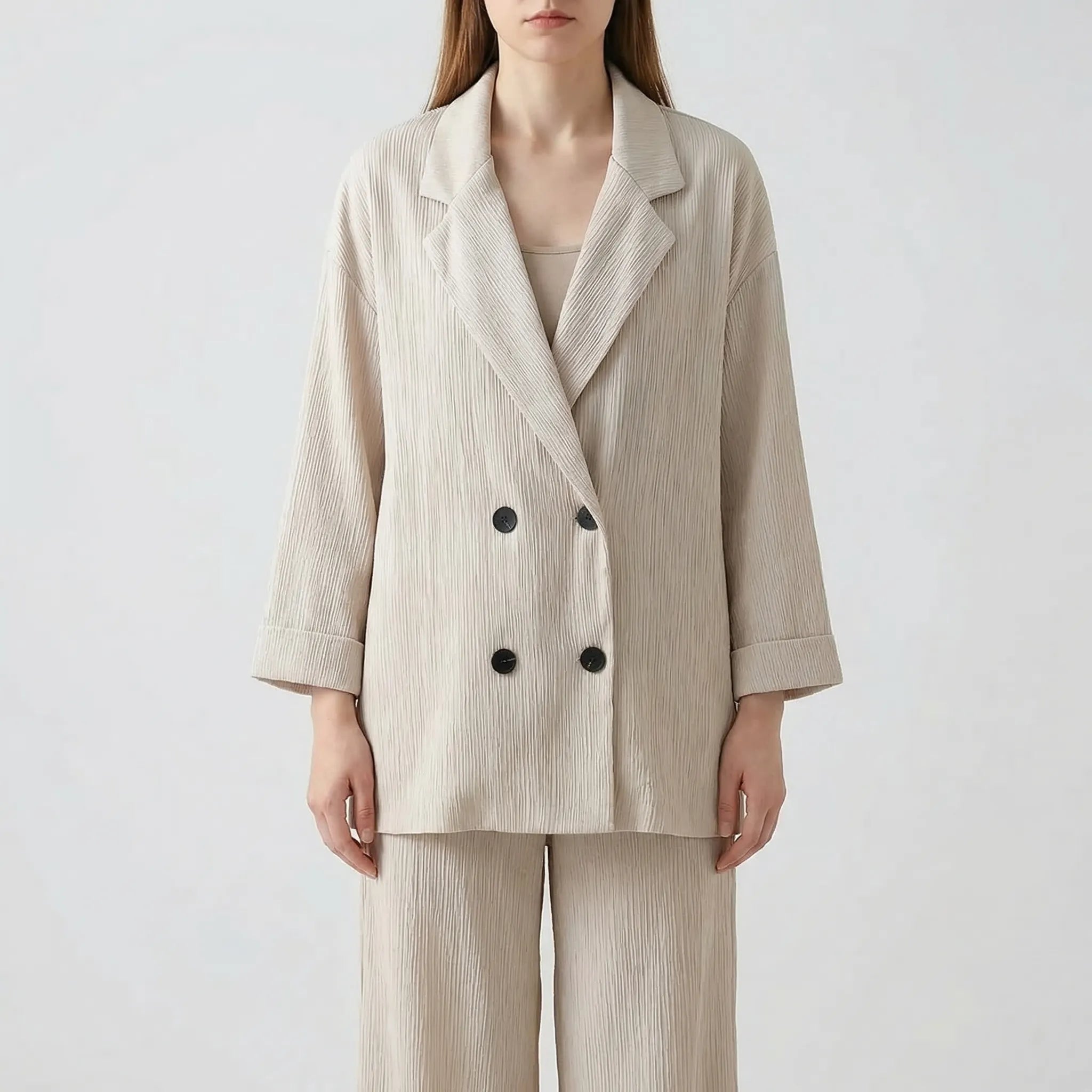 Nordspur | Creaselle Double-Breasted Textured Jacket And Trousers Set