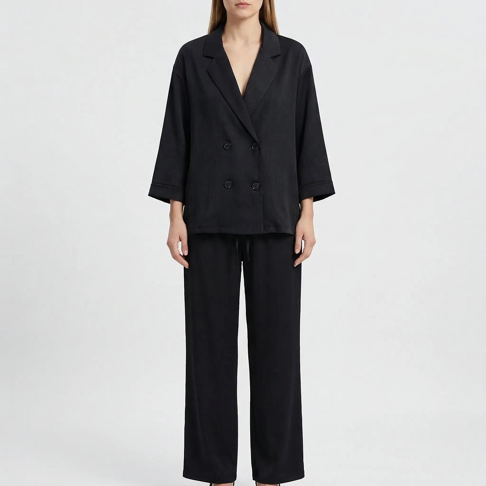 Nordspur | Creaselle Double-Breasted Textured Jacket And Trousers Set
