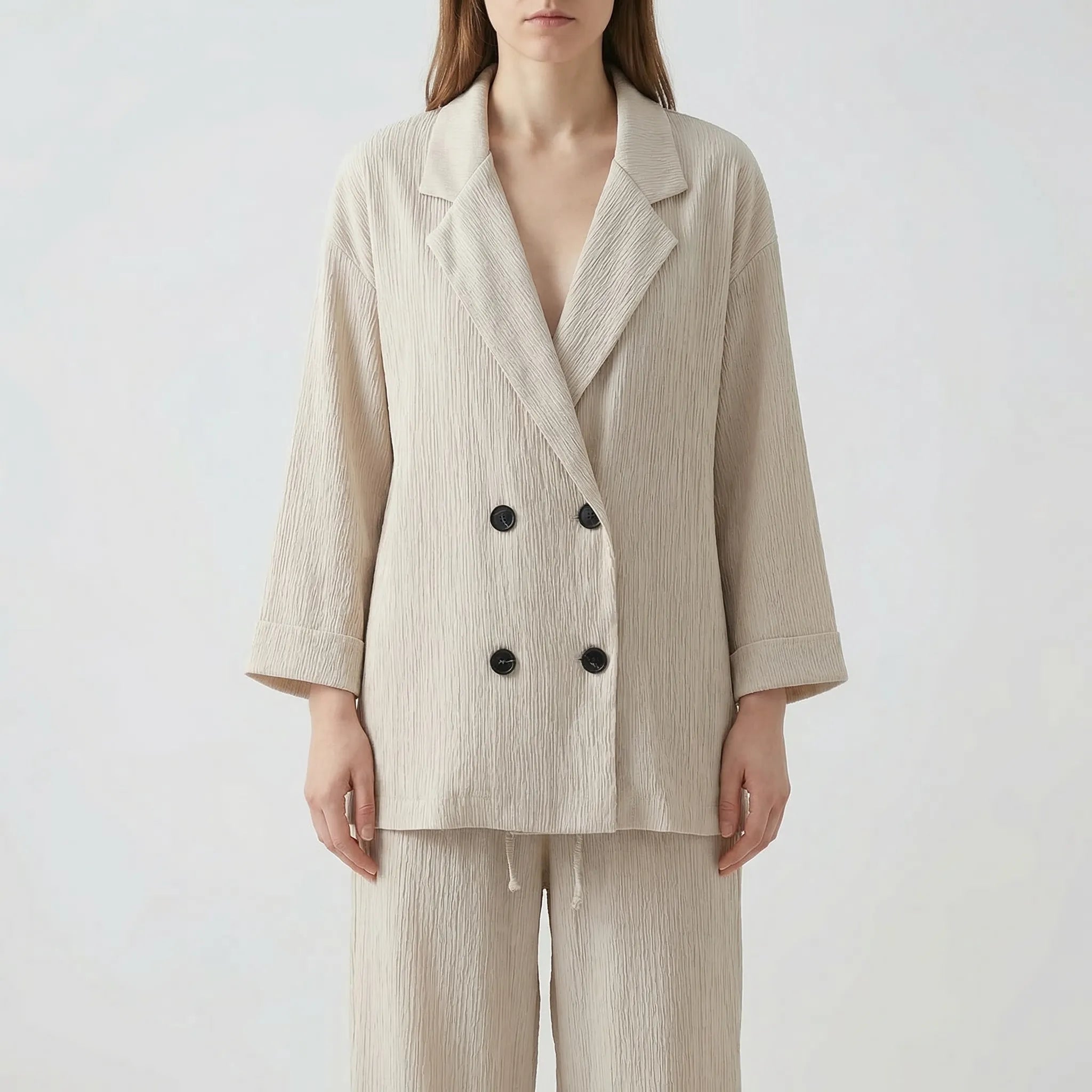 Nordspur | Creaselle Double-Breasted Textured Jacket And Trousers Set