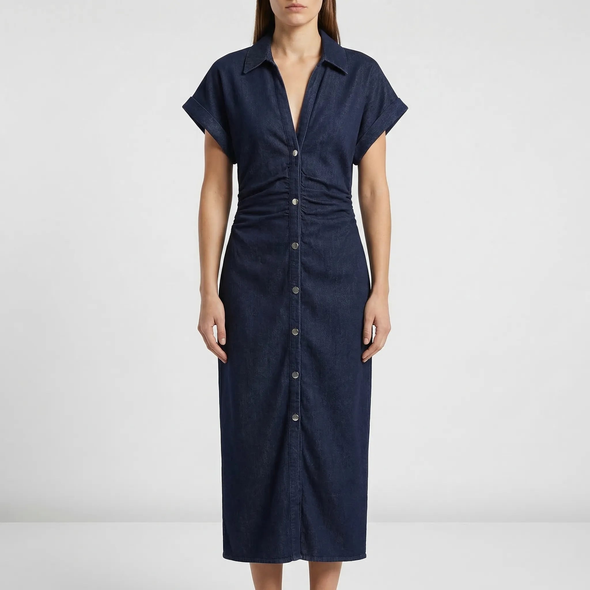 Nordspur | Denvirra Lapel Collar Midi Shirt Dress