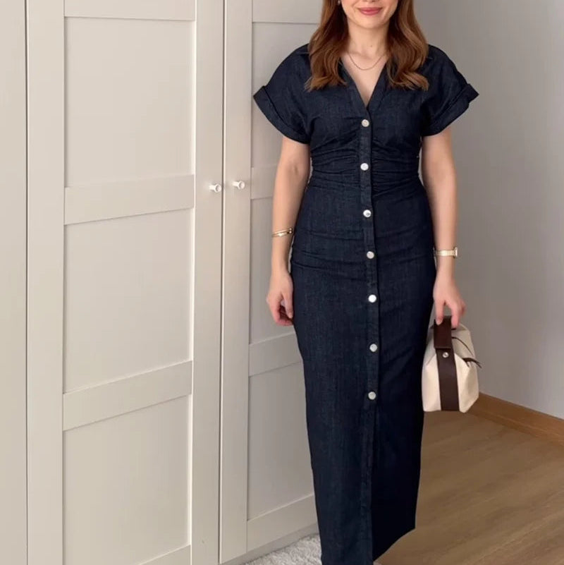 Nordspur | Denvirra Lapel Collar Midi Shirt Dress