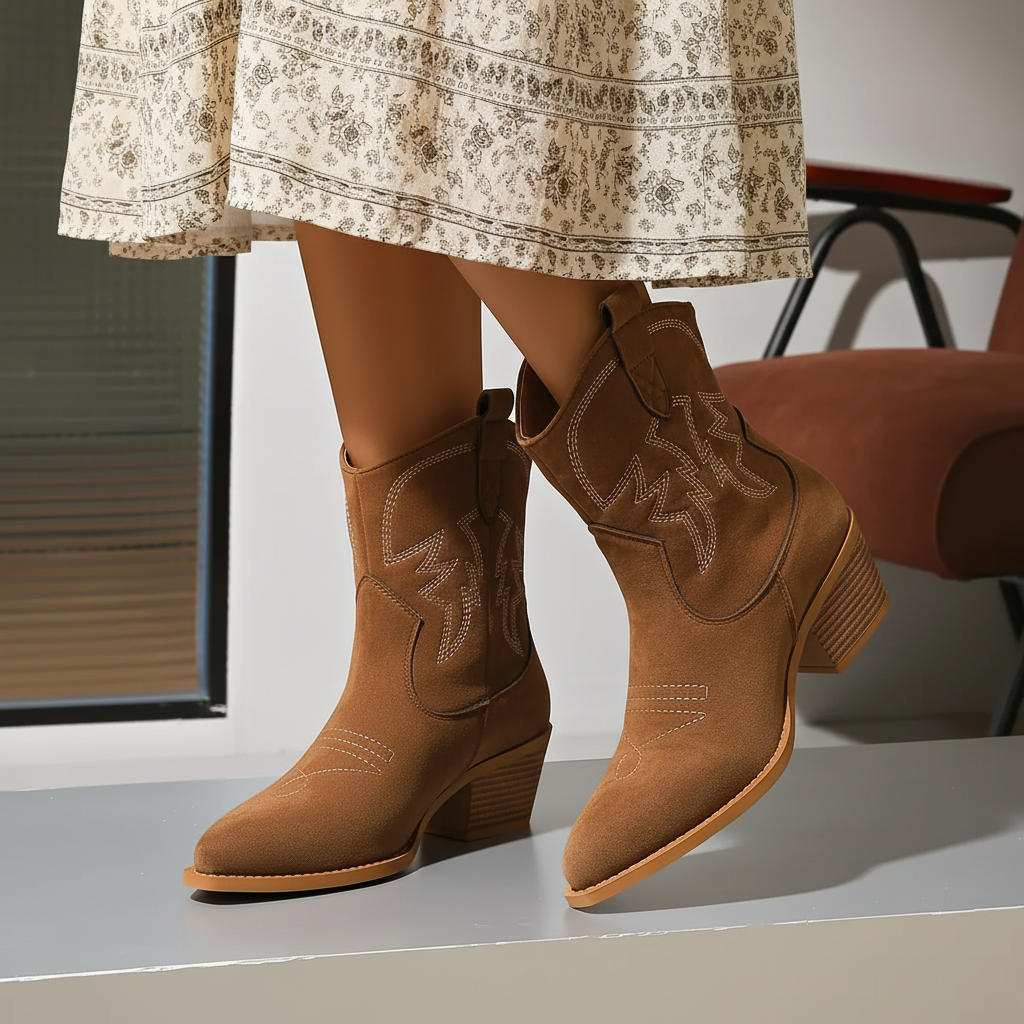 Nordspur | Embroidered Suede Ankle Boots