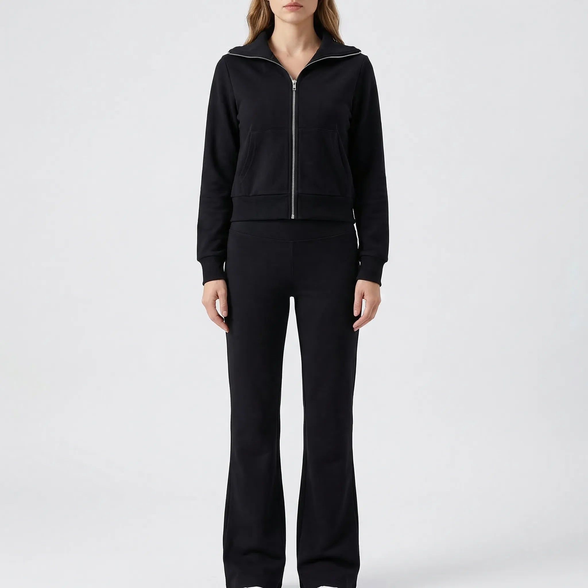 Nordspur | Fleurova Lapel Zip-Up Fleece Jacket And Flared Trouser Set