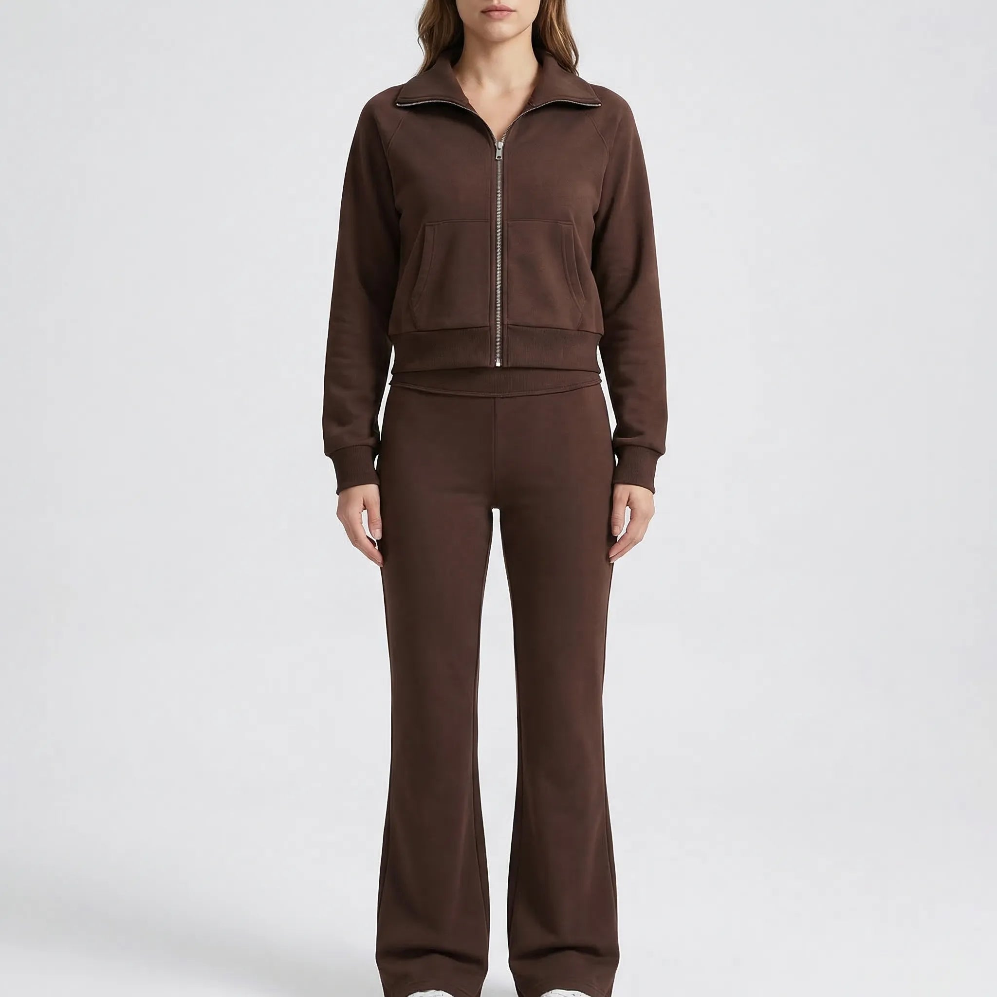 Nordspur | Fleurova Lapel Zip-Up Fleece Jacket And Flared Trouser Set