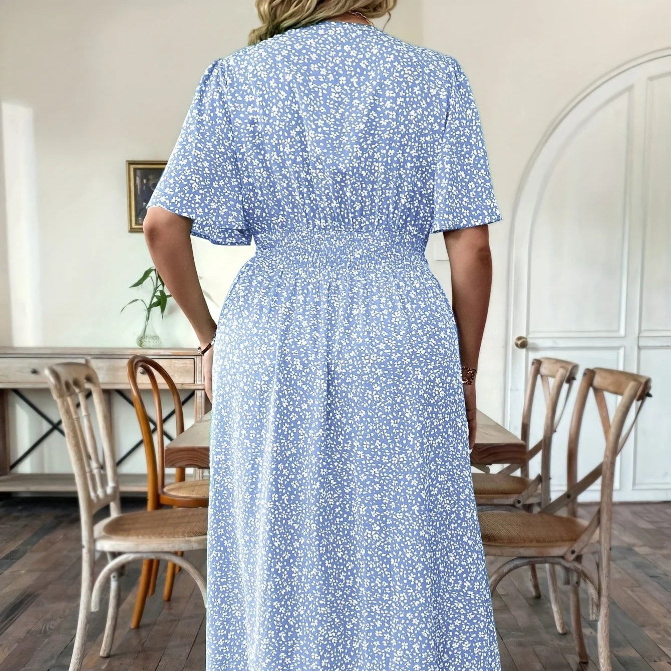 Nordspur | Floravia Floral V-Neck Waist-Cinched A-Line Dress