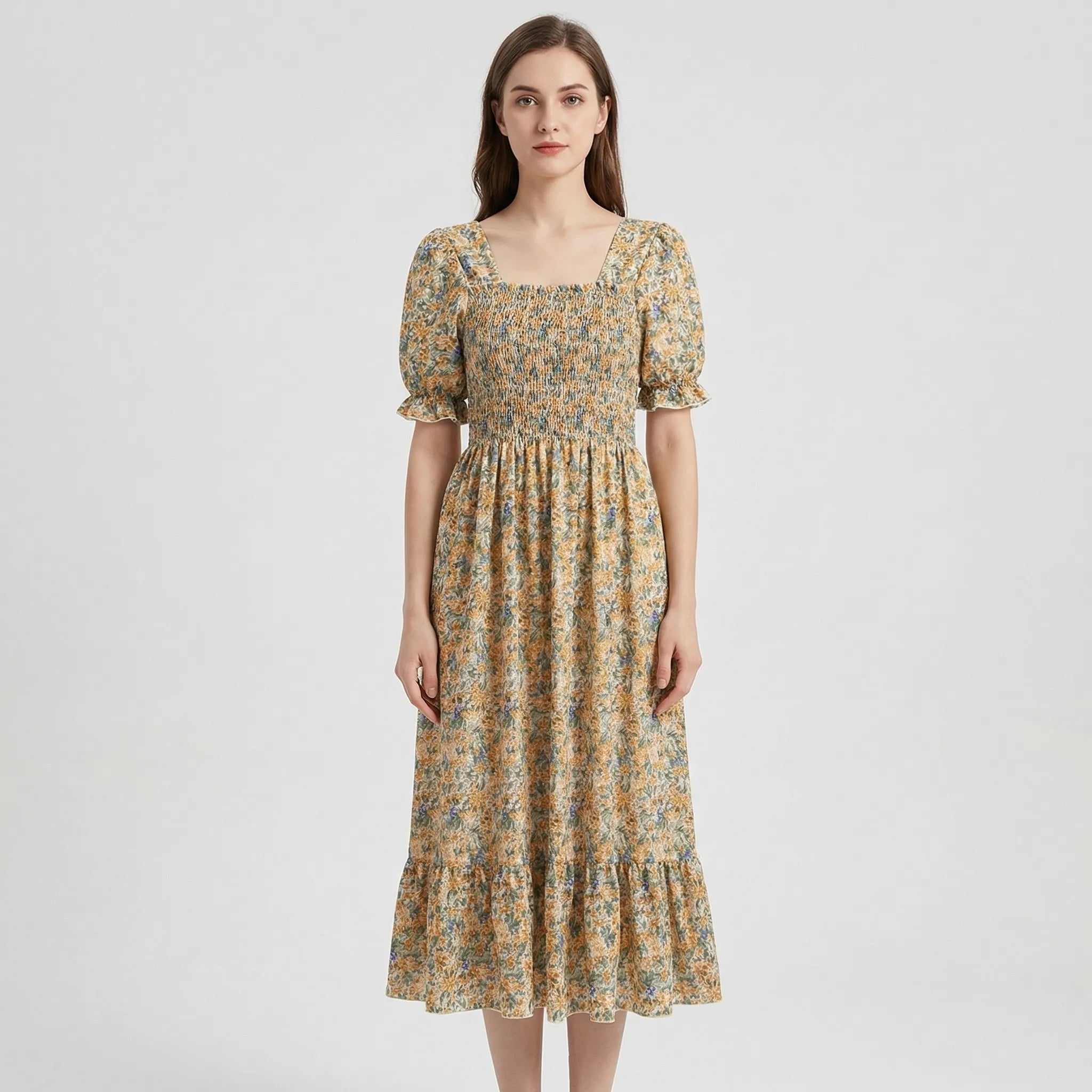Nordspur | Florielle Floral Print Pleated Midi Dress